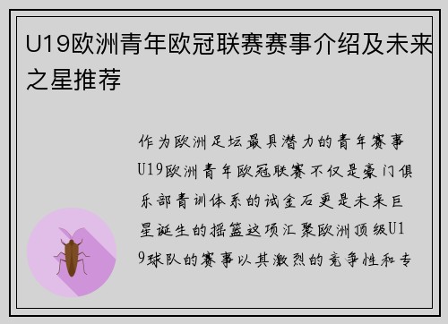 U19欧洲青年欧冠联赛赛事介绍及未来之星推荐